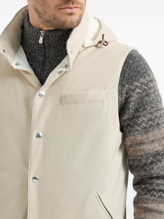 26FW 브루넬로 쿠치넬리 본디드 울 플란넬 디테처블 후드 다운 베스트 MM4701775 CID85 BEIGE - BRUNELLO CUCINELLI