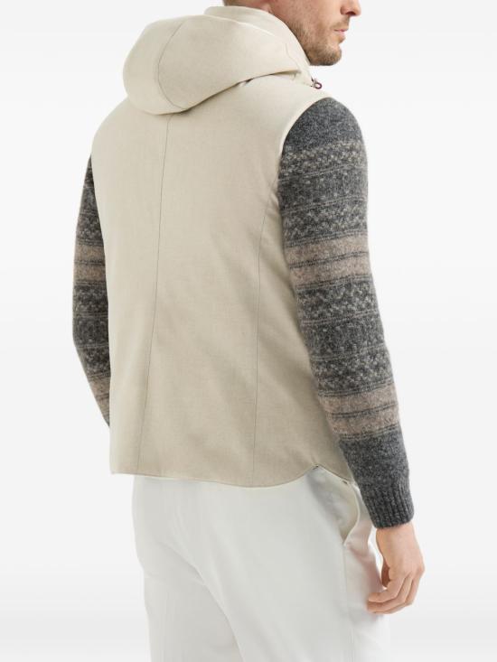 26FW 브루넬로 쿠치넬리 본디드 울 플란넬 디테처블 후드 다운 베스트 MM4701775 CID85 BEIGE - BRUNELLO CUCINELLI