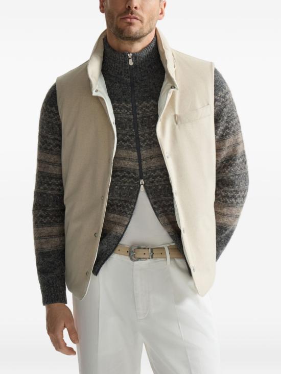 26FW 브루넬로 쿠치넬리 본디드 울 플란넬 디테처블 후드 다운 베스트 MM4701775 CID85 BEIGE - BRUNELLO CUCINELLI