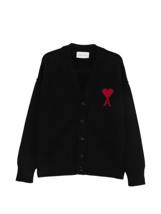 26FW 아미 하트 로고 인타르시아 V넥 가디건 UKC367D 018009 BLACK