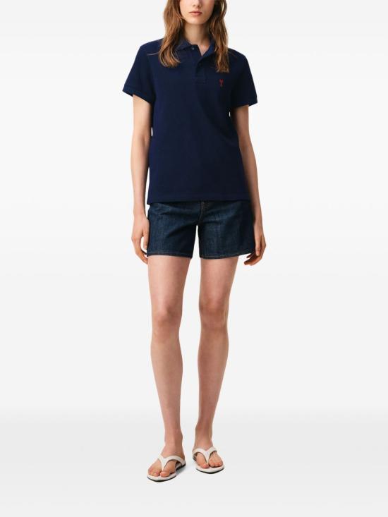 26FW 아미 스몰 하트 로고 폴로 셔츠 BFUPL001 760430 NAVY - AMI