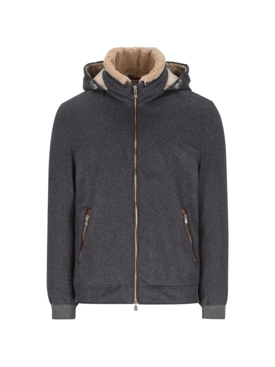 26FW 브루넬로 쿠치넬리 본디드 울 플란넬 탈부착 후드 다운 자켓 MM4701606 CNV62 DARK GREY