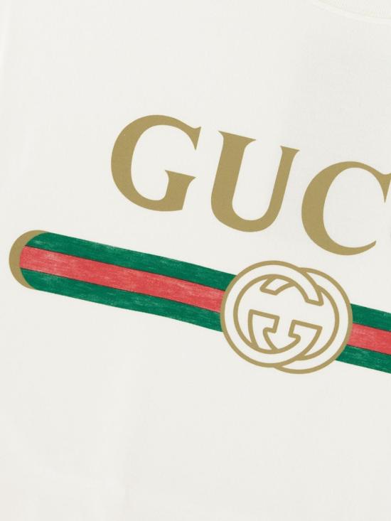 26FW 구찌 로고 프린트 코튼 저지 실크 티셔츠 865015 XJHUF9280 WHITE - GUCCI