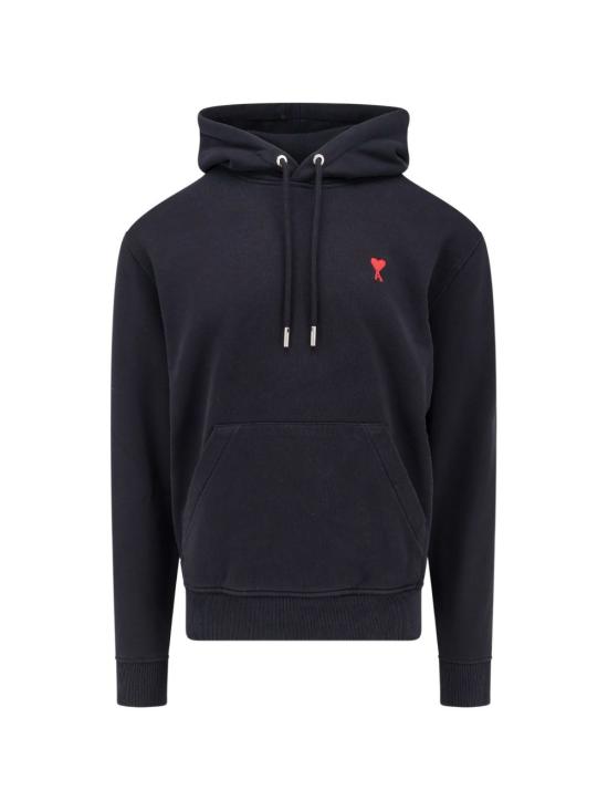 26FW 아미 스몰 하트 로고 루프백 오가닉 코튼 플리스 후드 BFUSW235 730001 BLACK