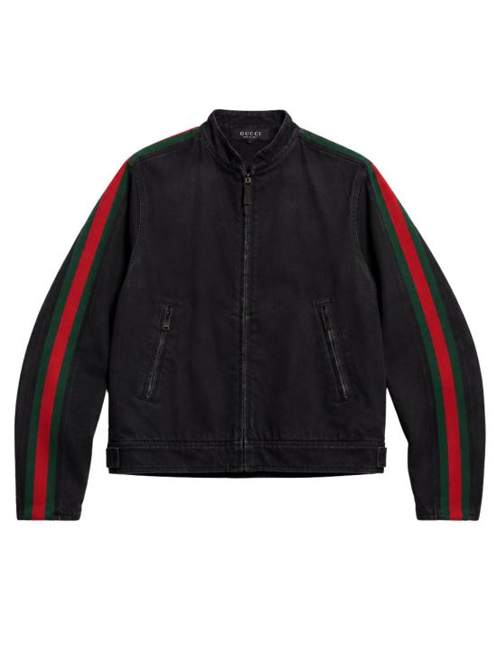26FW 구찌 GG 자카드 레더 트림 코튼 데님 자켓 872075 XDDHQ1000 BLACK