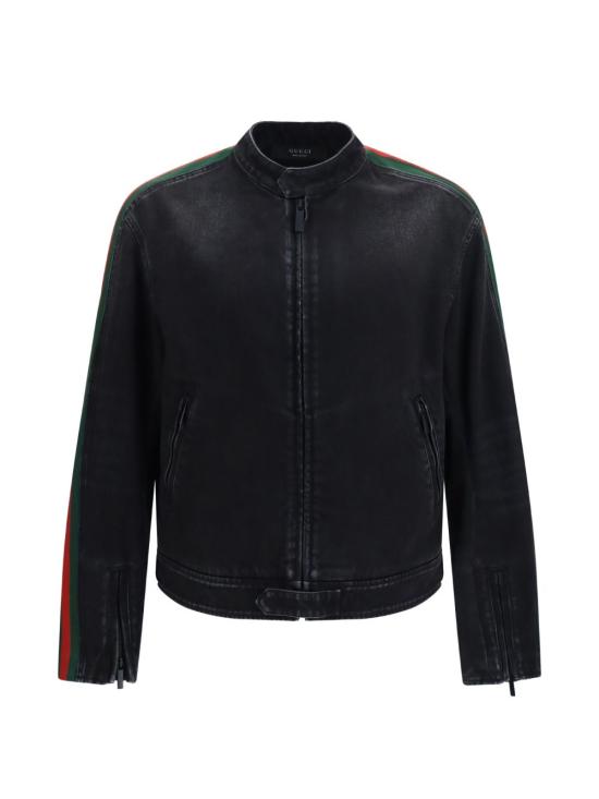 26FW 구찌 GG 자카드 레더 트림 코튼 데님 자켓 872075 XDDHQ1000 BLACK - GUCCI