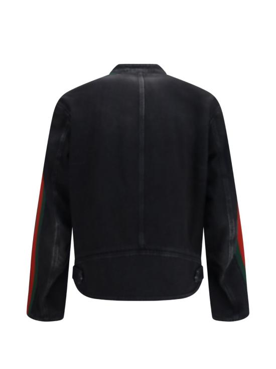 26FW 구찌 GG 자카드 레더 트림 코튼 데님 자켓 872075 XDDHQ1000 BLACK - GUCCI