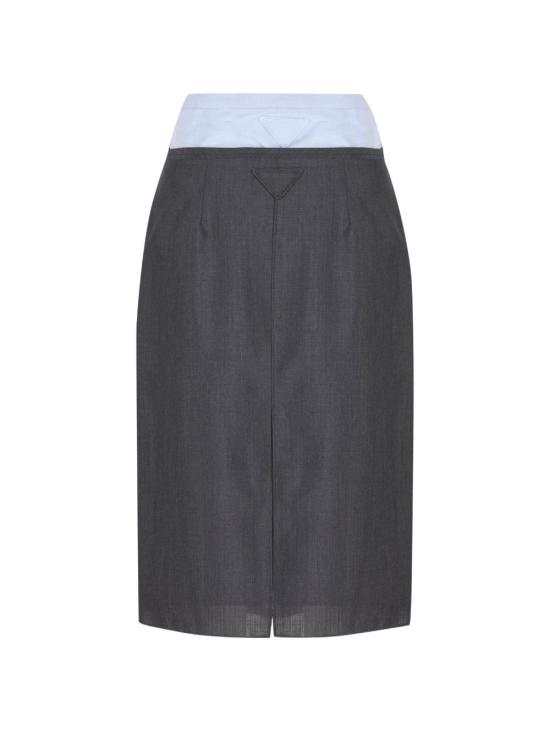 26FW 프라다 라이트 모헤어 샴브레이 스커트 P169I 6106F0480 GREY - PRADA