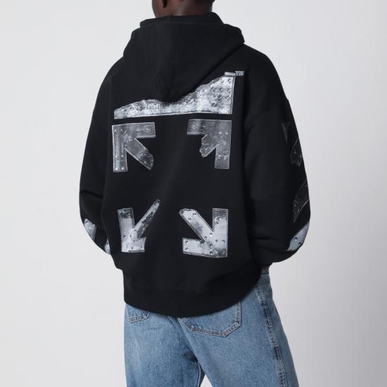 26FW 오프화이트 후드 티셔츠 OMBB085F26FLE00U 001 BLACK
