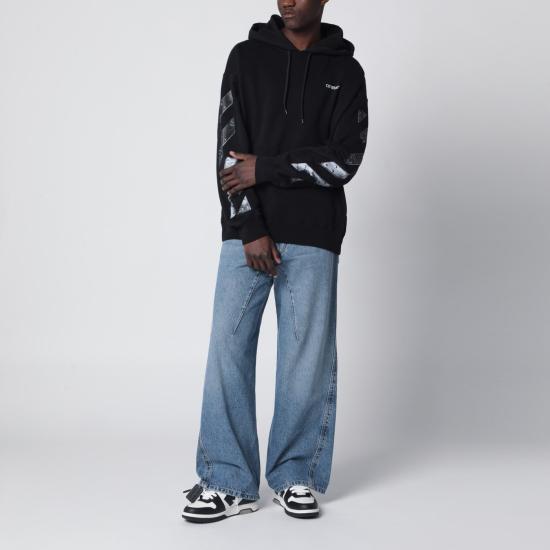 26FW 오프화이트 후드 티셔츠 OMBB085F26FLE00U 001 BLACK - OFF WHITE