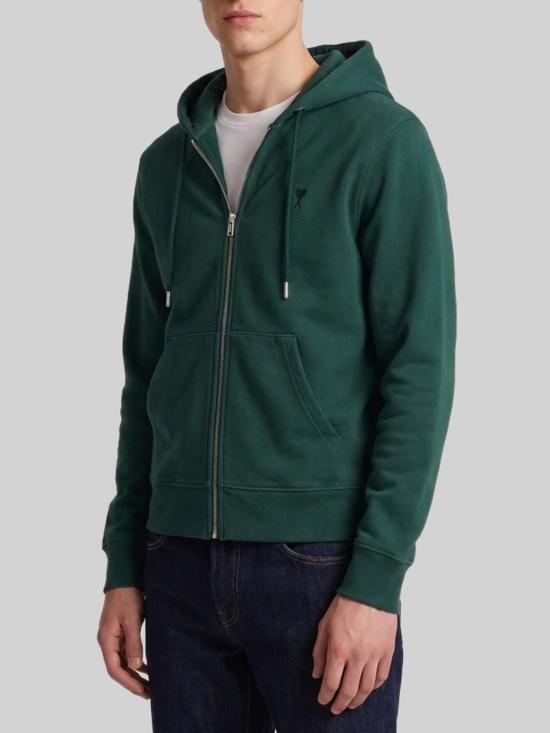 26FW 아미 스몰 하트 로고 코튼 후드 집업 HSW765 GREEN - AMI