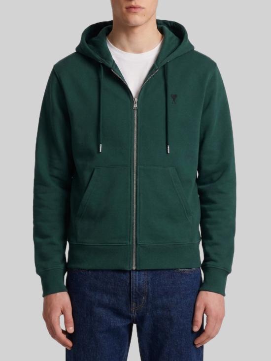 26FW 아미 스몰 하트 로고 코튼 후드 집업 HSW765 GREEN