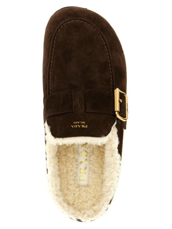 26FW 프라다 스웨이드 셔링 뮬 1R548OFZF10JFTF0003 Brown - PRADA
