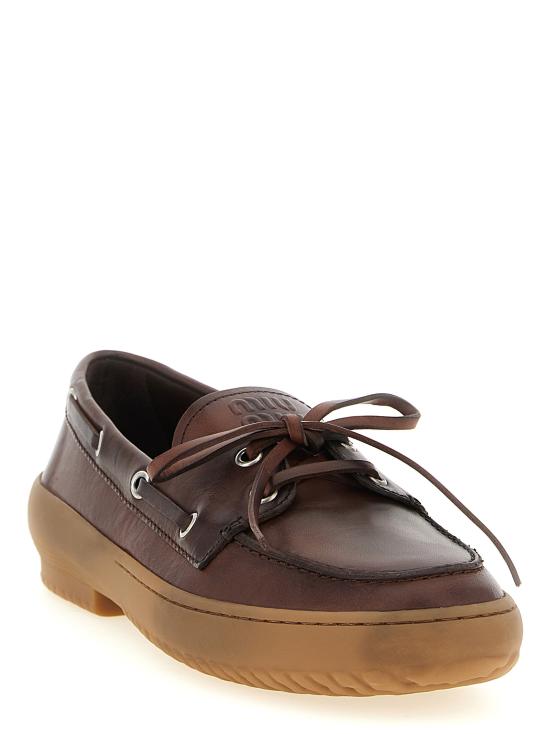 26FW 미우미우 레더 덱 슈즈 5D793EF005070F0201 Brown - MIU MIU