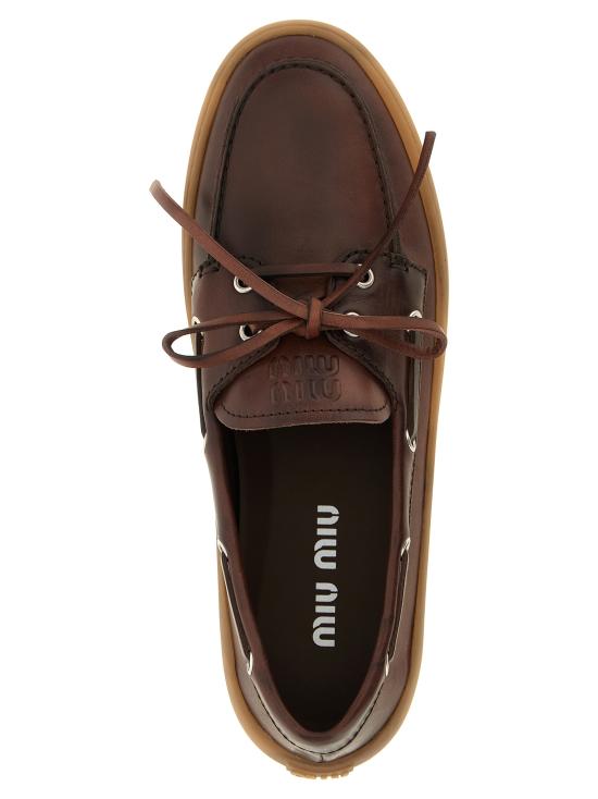 26FW 미우미우 레더 덱 슈즈 5D793EF005070F0201 Brown - MIU MIU