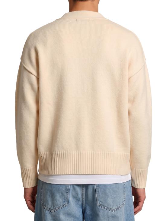 26FW 아미 하트 로고 인타르시아 V넥 가디건 UKC367 CREAM - AMI