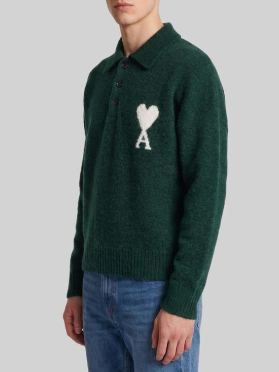 26FW 아미 ADC 알파카 폴로 스웨터 UPL408 GREEN - AMI