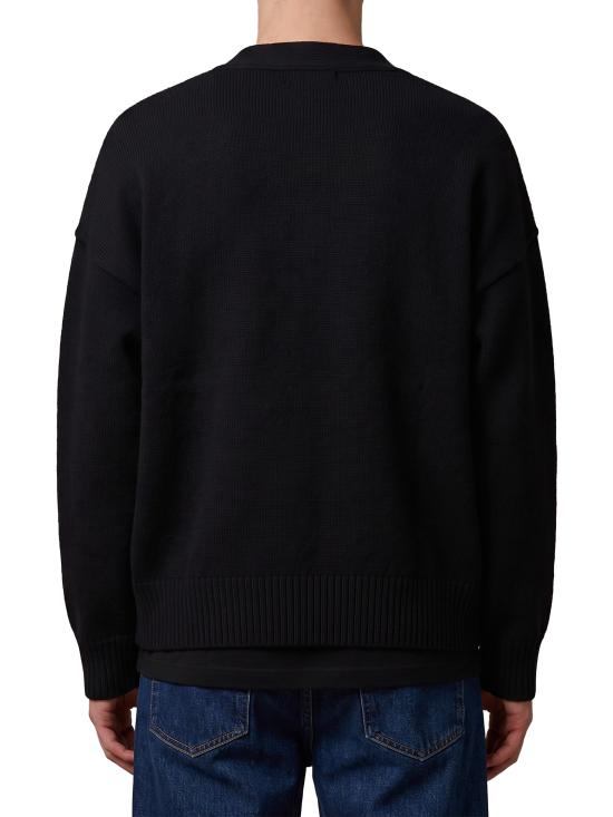 26FW 아미 하트 로고 인타르시아 V넥 가디건 UKC367 BLACK - AMI