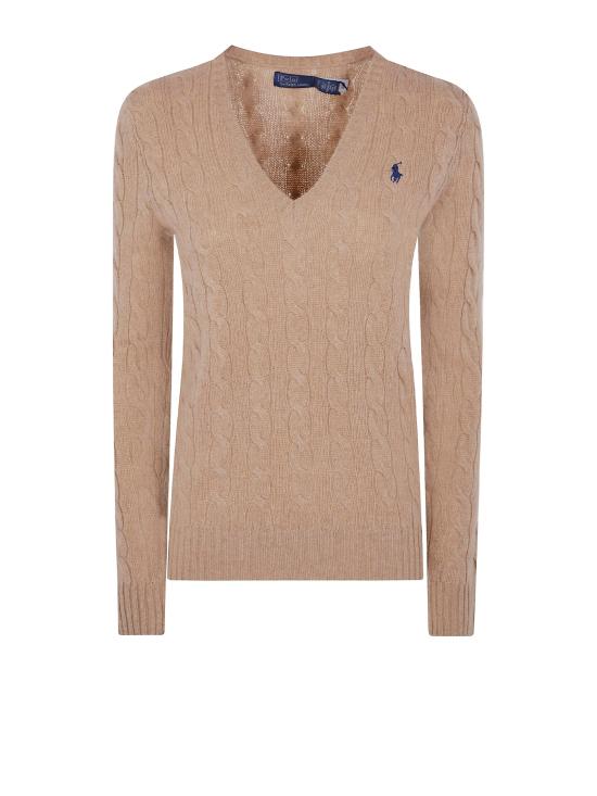 26FW 폴로 랄프로렌 포니 로고 자수 케이블 니트 v넥 스웨터 211 971866 002 COLLECTION CAMEL MELANGE