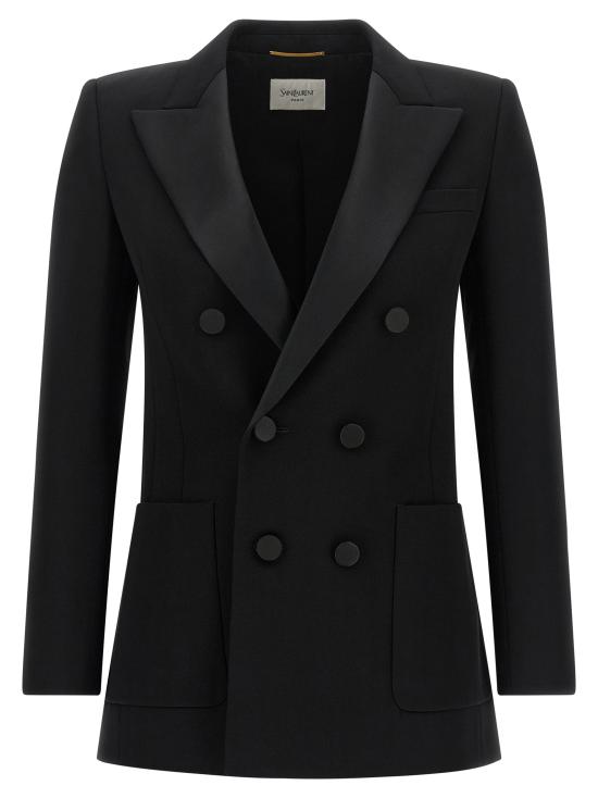 26FW 생로랑 수트 자켓 새틴 라펠 블레이저 블랙