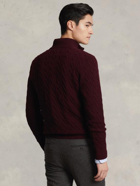 26FW 랄프 로렌 집업 니트 캐시미어 Lavorata a Trecce con Mezza Zip Vino 소재의 Maglia - RALPH LAUREN