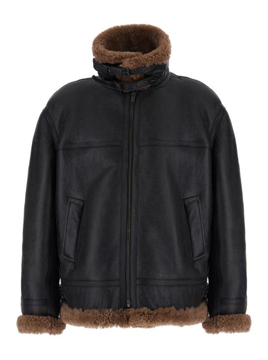 26FW 생로랑 시어링 칼라 레더 봄버 자켓 시어링 칼라 레더 봄버 자켓 A000H8 BLACK