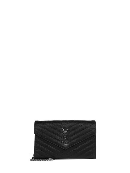 26FW 생로랑 그랑 드 뿌드르 엠보스드 레더 카산드라 마틀라세 체인 지갑 377828BOW021000 BLACK