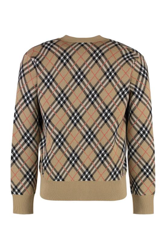 25FW 버버리 울 브이넥 체크 가디건 8110629 BEIGE - BURBERRY