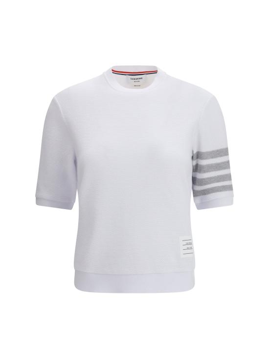 26SS 톰브라운 텍스처드 코튼 피케 4바 티셔츠 FJS222AJ0248 WHITE - THOM BROWNE