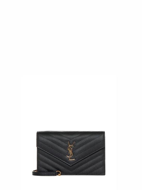 26FW 생로랑 그랑 드 뿌드르 레더 카산드라 엔벨로프 체인 지갑 857605BOW011000 BLACK
