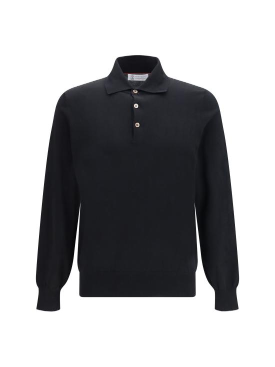 26SS 브루넬로 쿠치넬리 니트 폴로 셔츠 M29800135 BLACK - BRUNELLO CUCINELLI