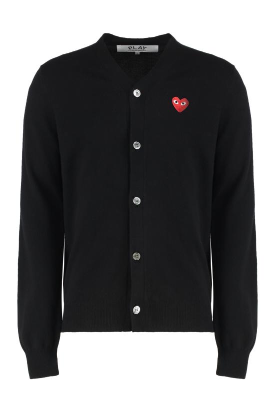  꼼데가르송 V넥 하트 와펜 가디건 AX N008 051 BLACK