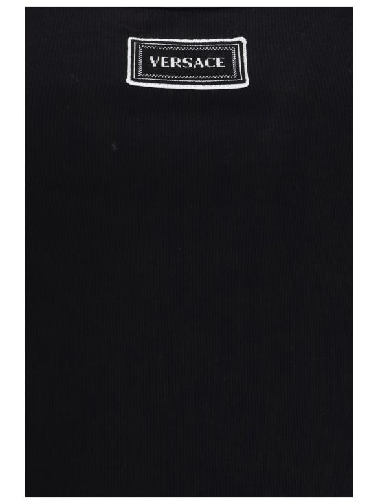 26SS 베르사체 로고 패피 리브드 스트레치 코튼 탱크탑 10232101A17222 BLACK - VERSACE