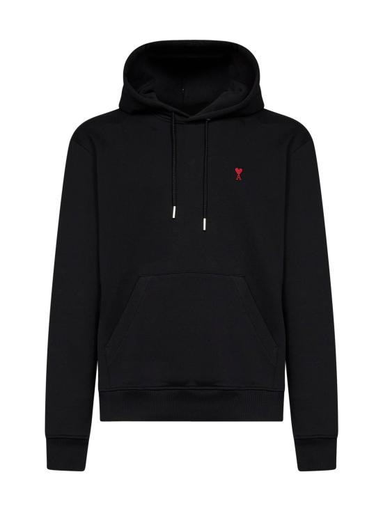 26FW 아미 스몰 하트 로고 루프백 오가닉 코튼 플리스 후드 BFUSW235730001 BLACK