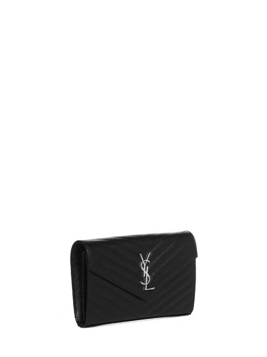 26FW 생로랑 그랑 드 뿌드르 엠보스드 레더 카산드라 마틀라세 체인 지갑 377828BOW021000 BLACK - SAINT LAURENT