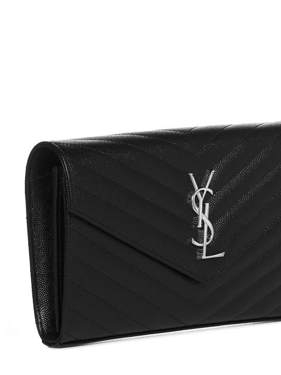 26FW 생로랑 그랑 드 뿌드르 엠보스드 레더 카산드라 마틀라세 체인 지갑 377828BOW021000 BLACK - SAINT LAURENT