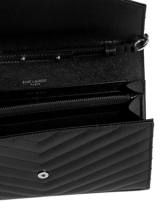 26FW 생로랑 그랑 드 뿌드르 엠보스드 레더 카산드라 마틀라세 체인 지갑 377828BOW021000 BLACK - SAINT LAURENT