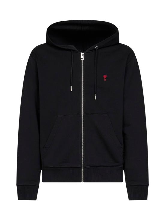26FW 아미 스몰 하트 로고 루프백 오가닉 코튼 플리스 후드 BFUSW435730001 BLACK