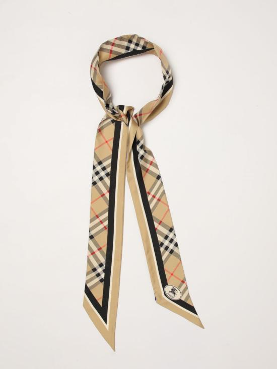 26FW 버버리 스키니 체크 나이트 스탬프 실크 스카프 8114238 Sand - BURBERRY