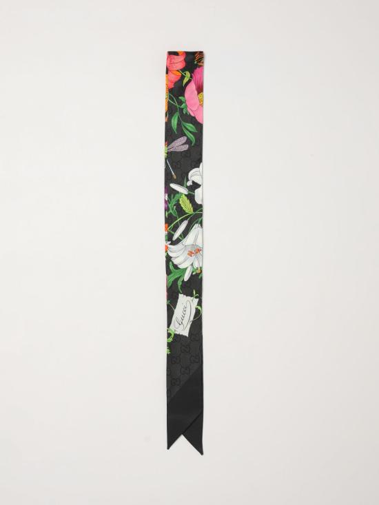 26FW 구찌 프린트 실크 리본 스카프 8747763G001 1060 Black