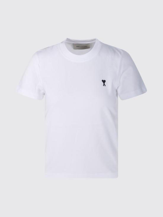 26FW 아미 스몰 하트 로고 코튼 크롭 티셔츠 FTS347724 100 White - AMI
