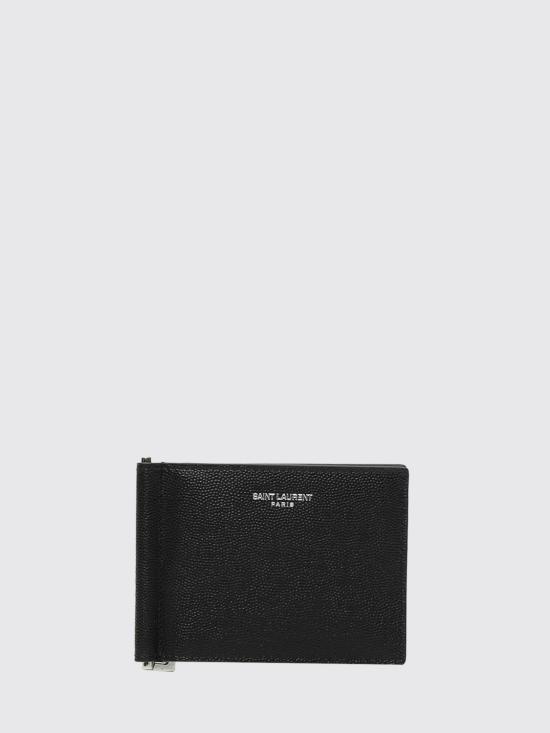 26FW 생로랑 그랑 드 뿌드르 엠보스드 레더 빌 클립 지갑 378005BTY0N 1000 Black