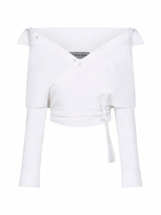 26FW 발렌시아가 오프 숄더 랩 셔츠 872123TRM289000 WHITE