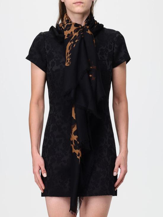 26FW 생로랑 카산드르 레오파드 울 스퀘어 스카프 8340523Y200 1079 Black - SAINT LAURENT