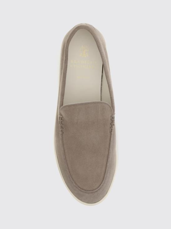26FW 브루넬로 쿠치넬리 로퍼 스타일 셰브런 패턴 스웨이드 스니커즈 MZUHVSP335 C4298 Grey - BRUNELLO CUCINELLI