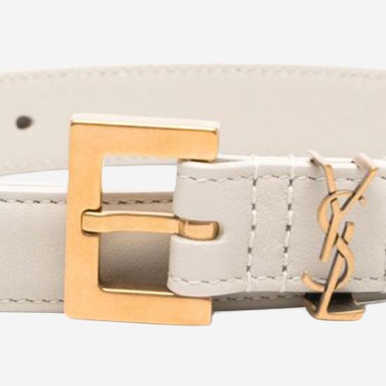 26FW 생로랑 카산드라 씬 스퀘어 버클 벨트 554465 WHITE - SAINT LAURENT
