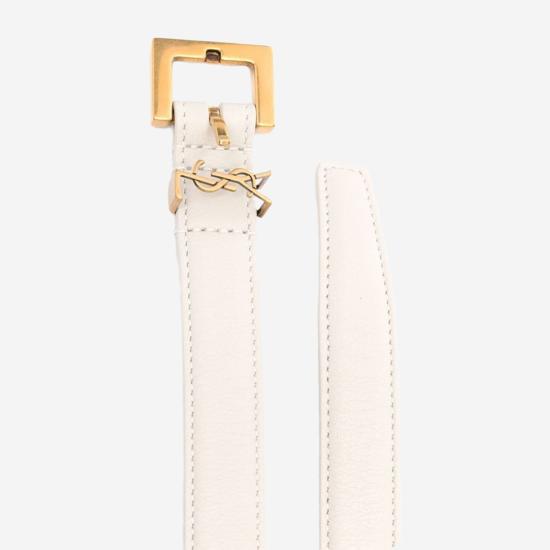 26FW 생로랑 카산드라 씬 스퀘어 버클 벨트 554465 WHITE - SAINT LAURENT