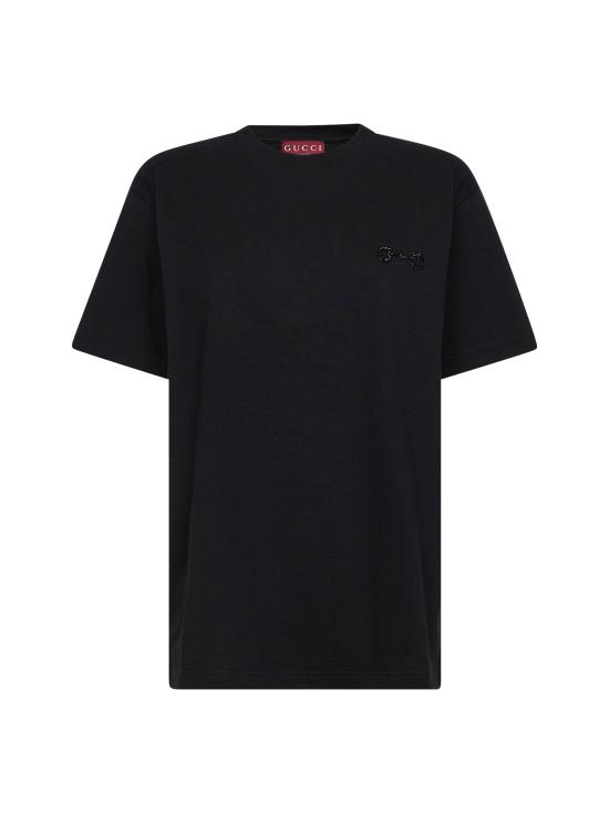26SS 구찌 자수 코튼 저지 티셔츠 837959XJHMR1043 BLACK