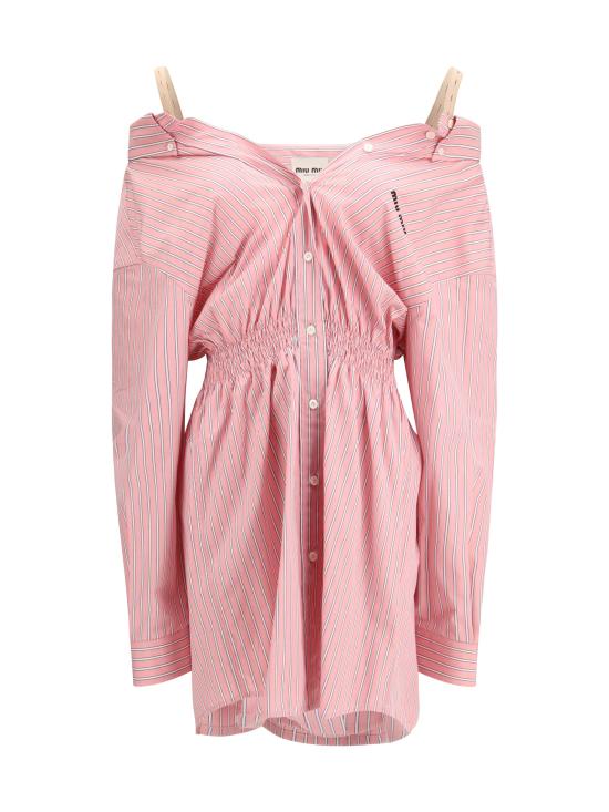 26SS 미우미우 스트라이프 포플린 드레스 MF6125SOOO180U PINK - MIU MIU