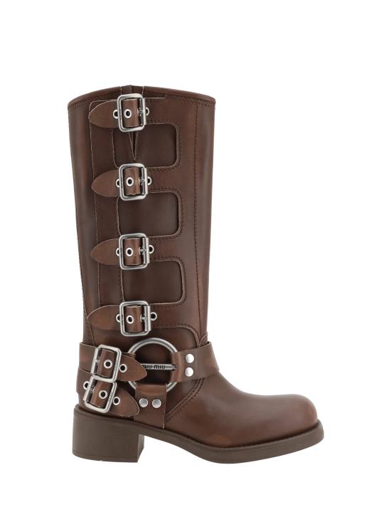 26FW 미우미우 레더 바이커 부츠 5W792DFA0503F33 BROWN - MIU MIU